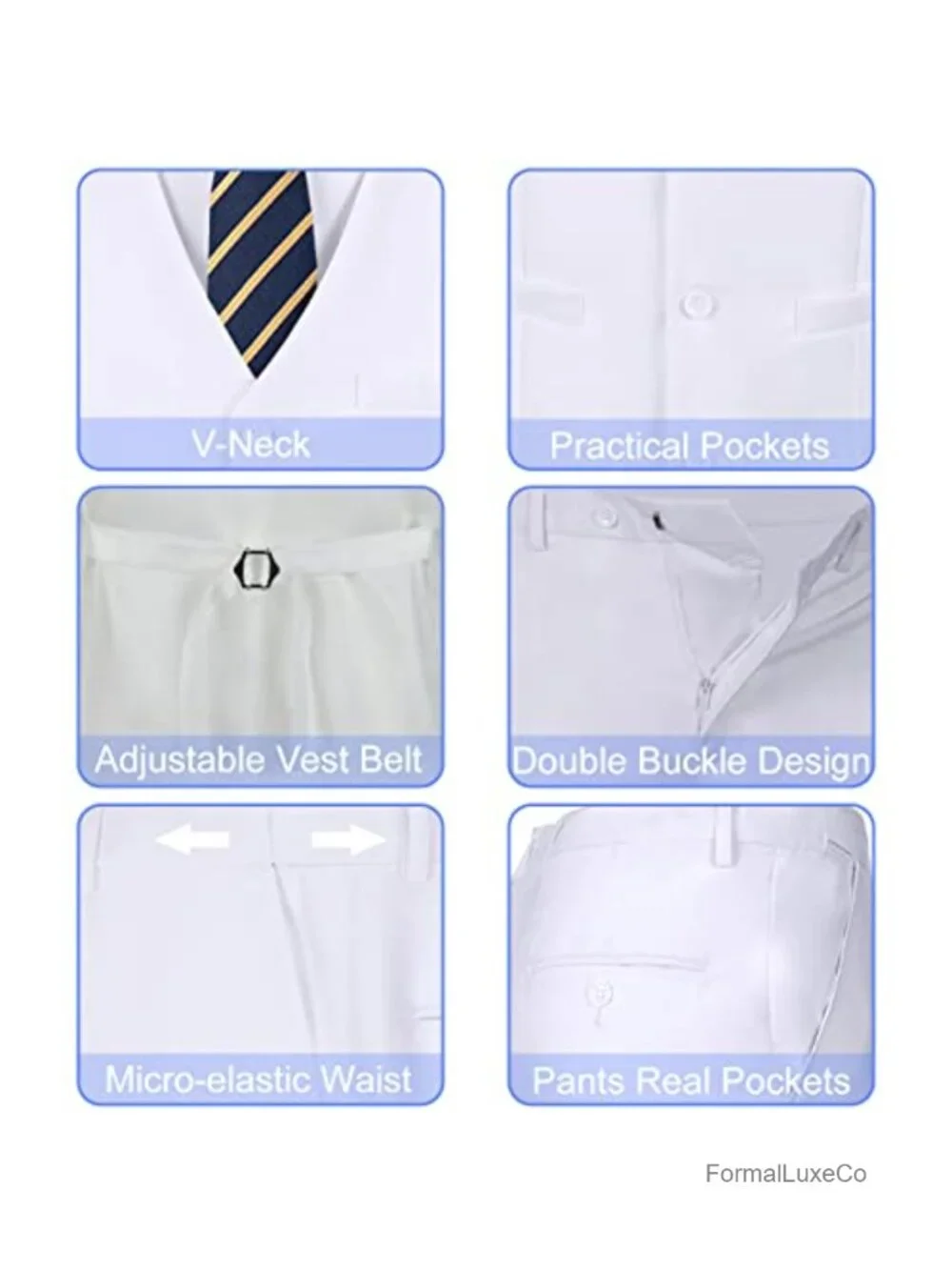 Men's 2-Piece Slim Fit Suit Vest & Pants, Wedding Tuxedo, Adjustable Back,